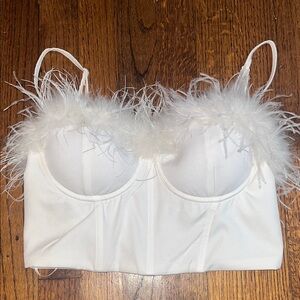 Windsor — White Feather-Embellished Bra